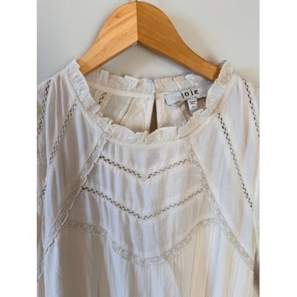 Joie Ivory Cotton Lace Trim Ruffle Midi Dress Elastic Waist Pockets Womens XL - Picture 3 of 10
